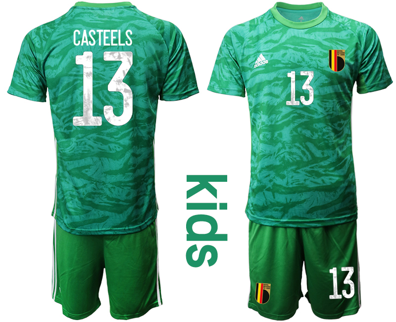 Cheap 2021 European Cup Belgium green Youth goalkeeper 13 soccer jerseys